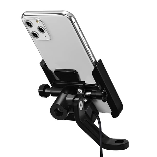 Soporte para teléfono Soporte para teléfono de motocicleta Aleación de aluminio Soporte giratorio para teléfono móvil, Negro, Espejo, Recargable Advancent EL001665-08B