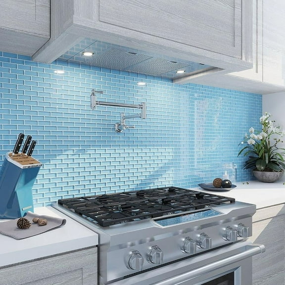 Apollo Tile 5 Pack 11.9-in x 11.9-in Carolina Blue Glossy Finish Glass Mosaic Wall and Floor Tile (4.92 sq ft/case)