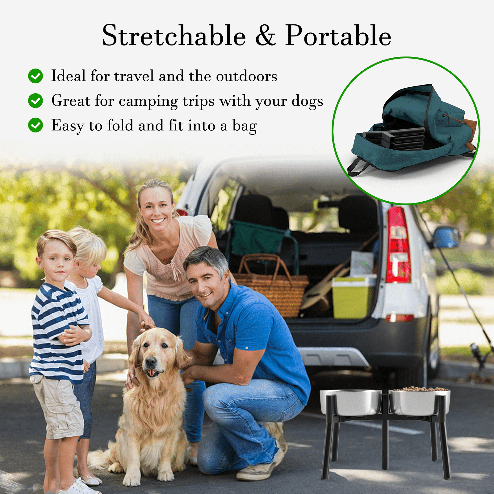 SHAINFUN Adjustable Dog Bowl Stand for Large & Medium Dogs, Raised Dog Food & Water Bowl Holder, Fits 7-10.6" Wide Bowls, 11" Tall, 2-in-1 Design Tall Dog Food Bowl Stand, Bowl Not Included