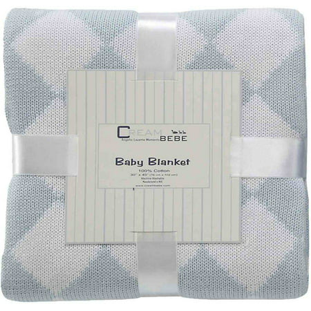 Cream Bebe Argyle 100 pour cent en tricot de coton Couverture de bébé, Bleu / Blanc