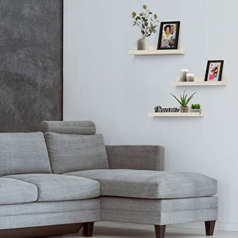Americanflat Picture Ledge Shelf Set of 3 - Floating Shelves with Lip for Picture Display - Light Wood