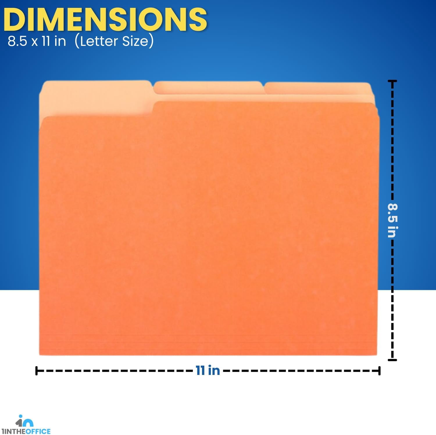 1InTheOffice Orange Folder, Orange File Folders, Durable Folder, File Folder Letter Size, 1/3 Cut Assorted Tab, 100 pcs (100)