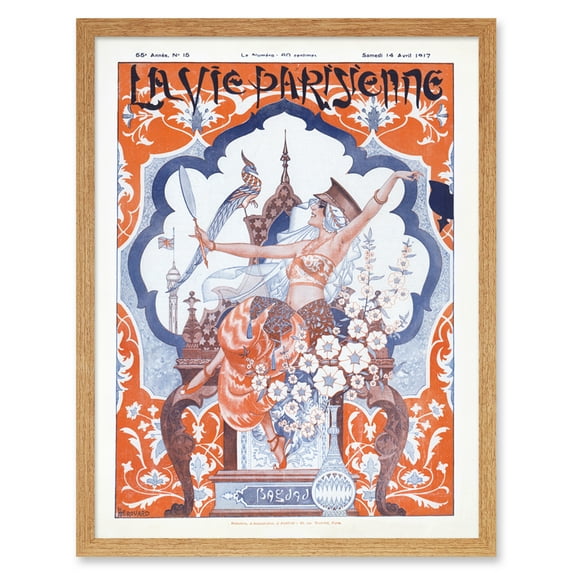 Vintage French Fashion La Vie Parisienne Fall Baghdad WW1 British Magazine Cover Art Print Framed Poster Wall Decor 12x16 inch