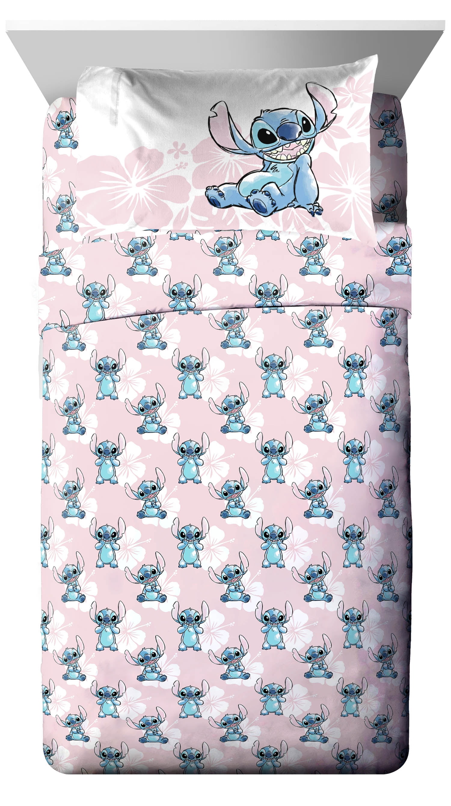 Disney Lilo & Stitch Sweet Yet Spacey Blue & Pink 7 Piece Full Bed Set w/ Sham, 100% Microfiber
