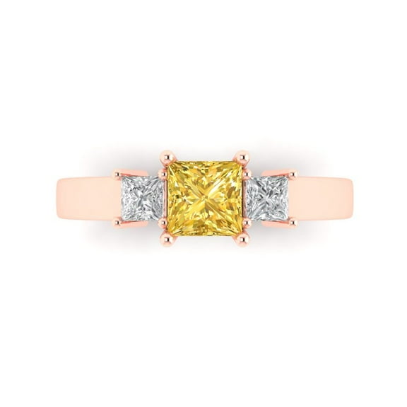 Three-Stone Engagement Ring for Women - 1.11ct Simulated Yellow Diamond in 18K Rose Gold Promise Ring