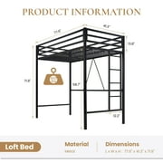 SHA CERLIN Black Twin Size Metal Loft Bed with Removable Ladder & Safety Guard
