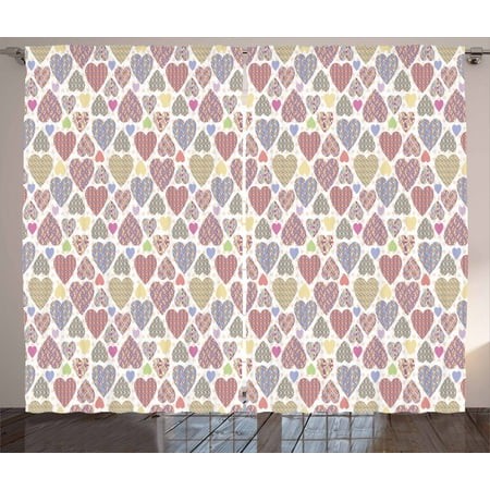 Love Curtains 2 Panels Set, Colorful Hearts with Ornamental Mosaic Patterns Love and Affection Best Wishes Theme, Window Drapes for Living Room Bedroom, 108W X 108L Inches, Multicolor, by