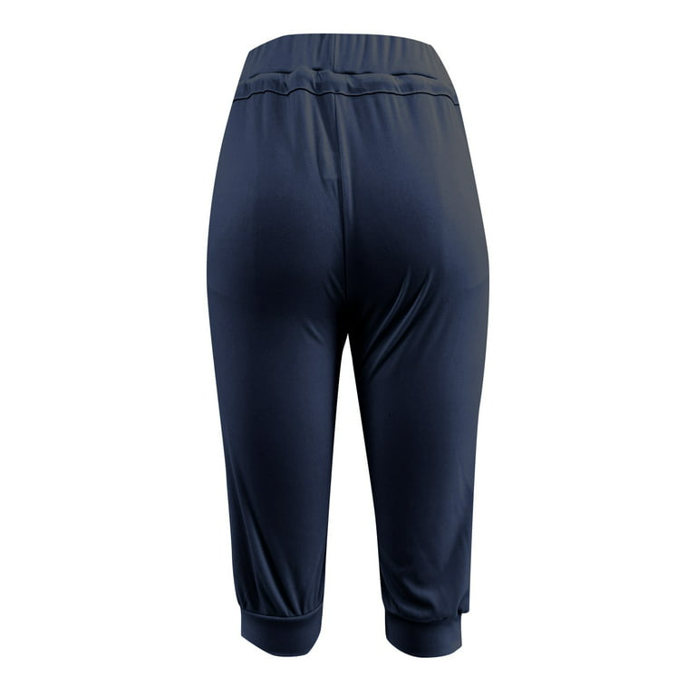TQWQT Womens Capri Yoga Pants Loose Fitting Yoga Pants Comfy Lounge Workout  Capris Sweatpants with Pockets,Navy XXXXL 