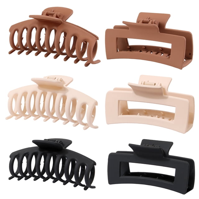 6 pinzas grandes para el cabello de colores neutros para mujeres, pinzas gruesas antideslizantes para el cabello jumbo, pinzas largas, pinzas cuadradas de plátano, accesorios de peinado