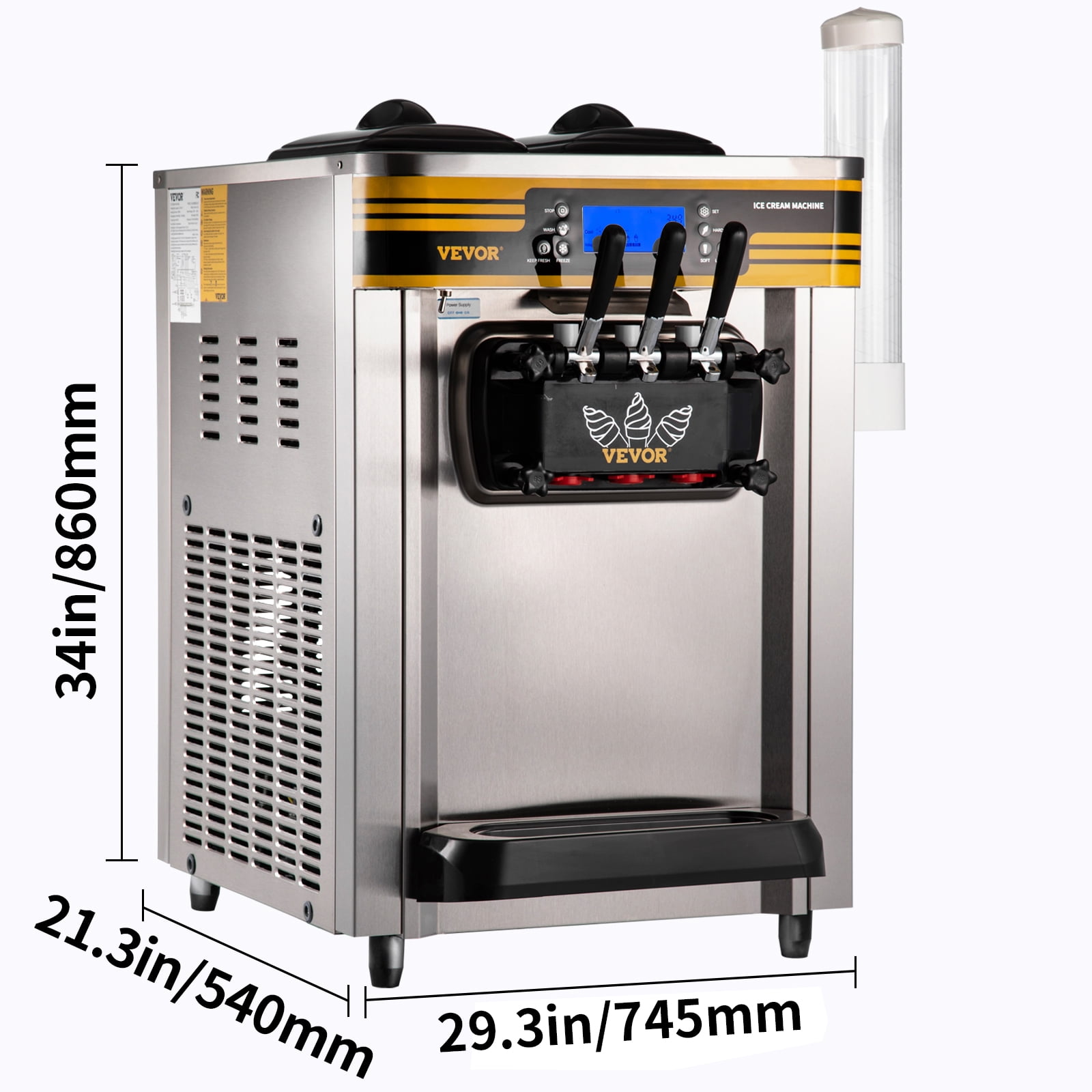 BENTISM Commercial Ice Cream Maker, 22-30L/H Yield, 2350W Countertop Soft Serve Machine w/ 2x6L Hopper 2L
