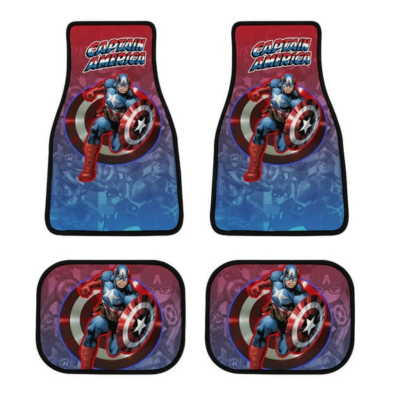 Captain America Car Mats Set 4 Pieces with Double Stitch Line Anti-Slip Backing Design Universal Fit for Most Vehicles
