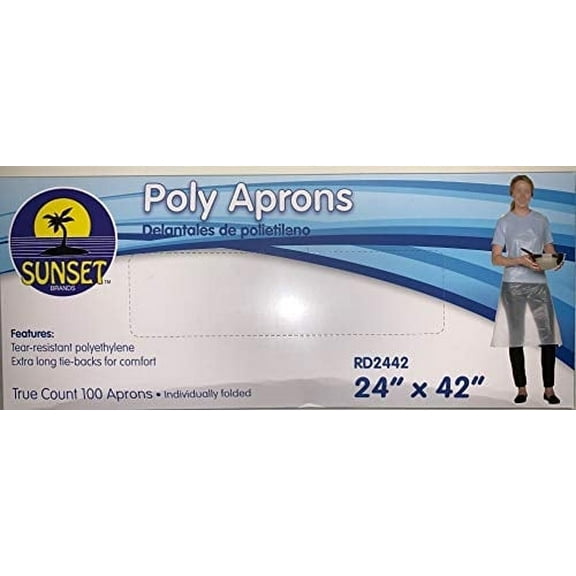 Sunsets 100 Disposable Poly Cooking Aprons, Tear Resistant with Extra Long Tie-Backs
