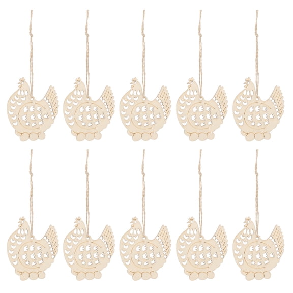 Wooden Hen Ornaments for Decor 10pcs Beige Color Smooth Finish Ideal for Crafts and Hanging