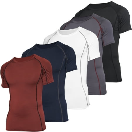 5 Pack: Men's Short Sleeve Compression Shirt Base Layer Undershirts Active Athletic Dry Fit Top