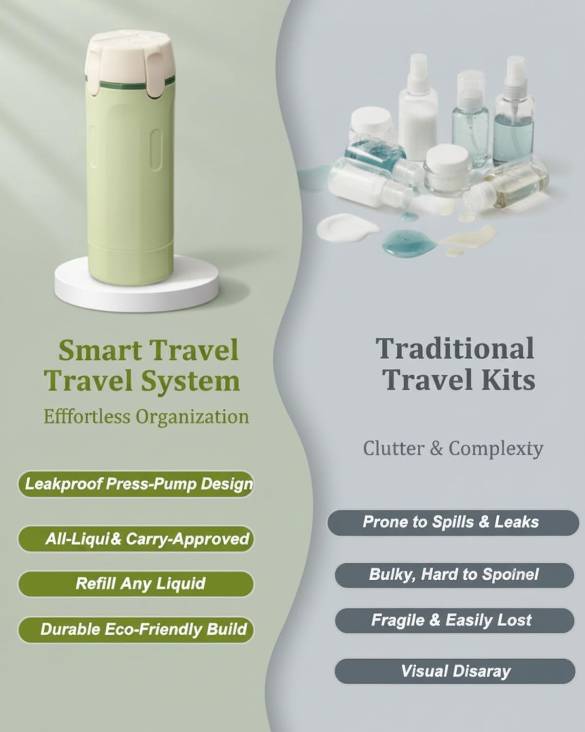 4 in 1 Travel Dispenser Bottle 4 Pack 30ml Air Conditioner Portable Refillable Travel Size Containers Dispensing Bottles for Shampoo Conditioner Lotion Luggage Organizer Travels Essentials(Green)