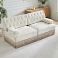 thumbnail image 2 of 77" Velvet Small Loveseat Couch, 2 Seater Sofa with Chesterfield Style, Comfortable Loveseat with Tufted Design for Living Room, Beige, 2 of 9
