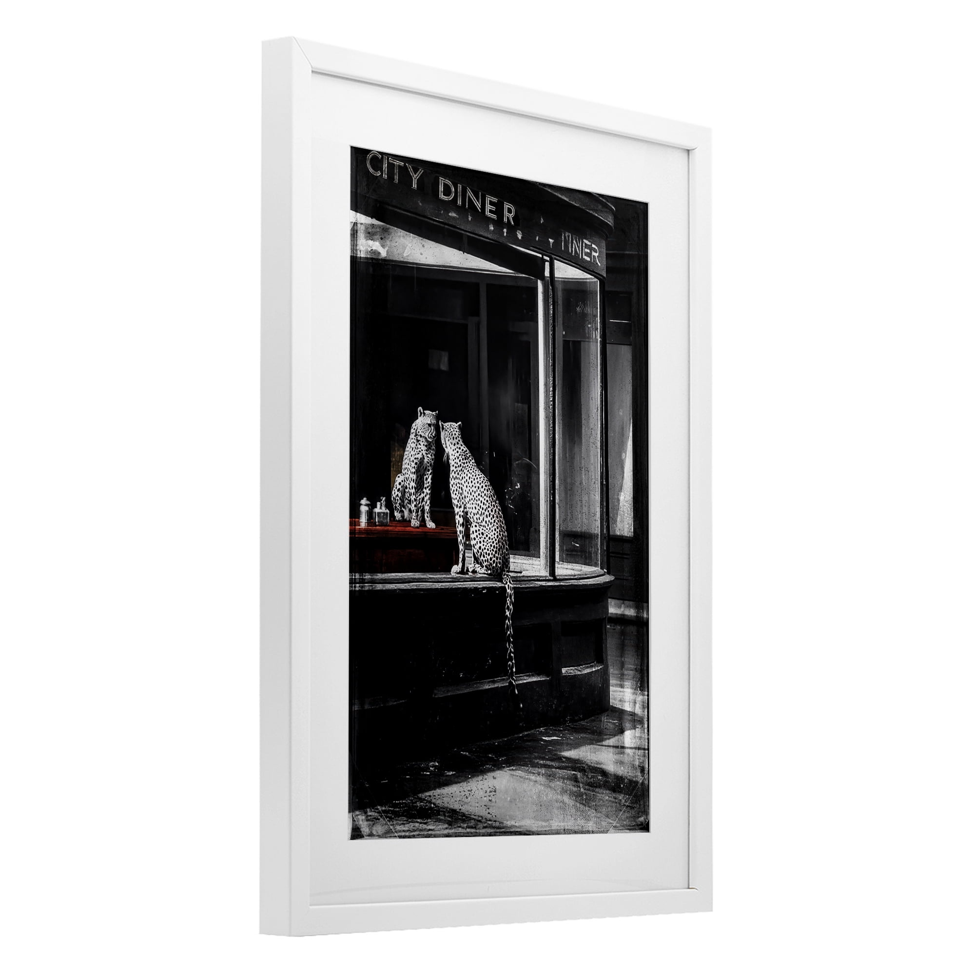 Stupell Industries Diner Noir Leopard Reflection White Framed Print Under Glass, design by Annabelle Hall