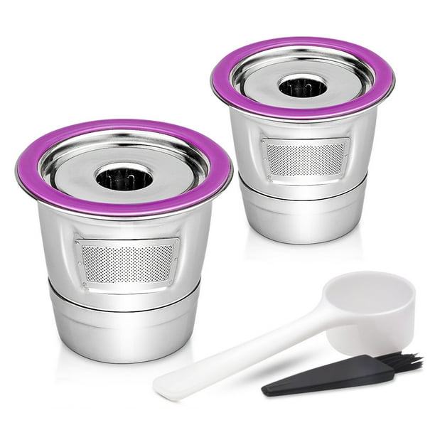 Filtro para cápsulas de café de acero inoxidable K-Cup - Paquete de dos + cuchara y cepillo