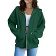 thumbnail image 2 of ELFINDEA Womens Coats Jackets for Women Casual Fashion Solid Color Long Sleeved Zippered Hooded Sweatshirt Womens Tops Dark Green 1X, 2 of 5