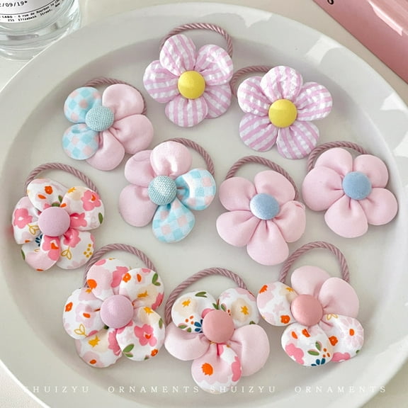 10Pcs Flower Hair Ties for Girls Cute Flower Hair Ring Hair Elastics Colorful Hair Rope for Girls (Sweet Flower)