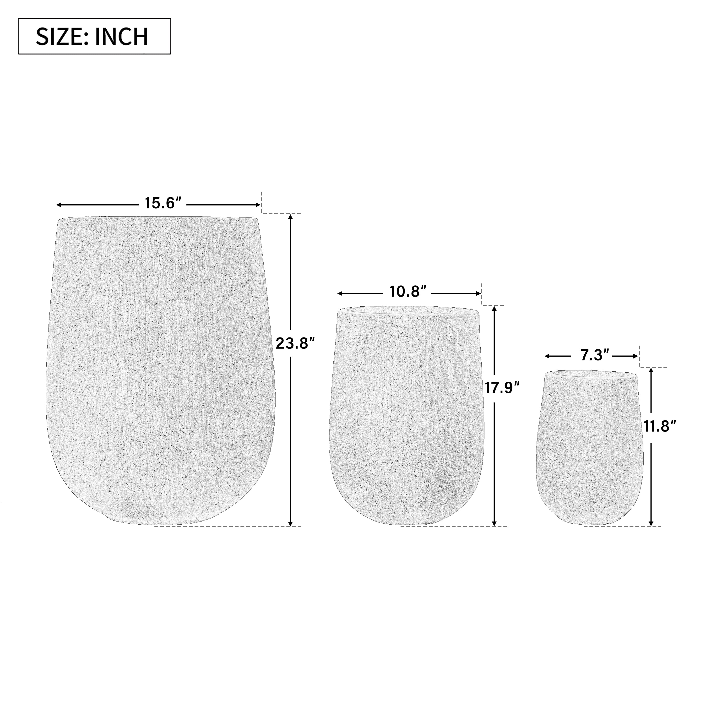 Mintazer Modern Planter Set of 3, 15.6''/10.8''/7.3'' Stackable Flower Pots with Drainage Holes, Stone-Look Textured Decorative Plant Pots for Indoor & Outdoor, Beige