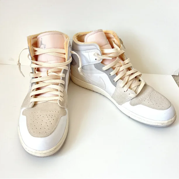 N I-K-E A i r-Jor-dan 1 Mid Craft Inside Out White Gray Sail Sneakers—SZ. 12