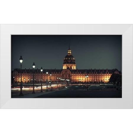 Frank, Assaf 14x10 White Modern Wood Framed Museum Art Print Titled - Evening view of famous Les Invalides with golden dome, Paris, France