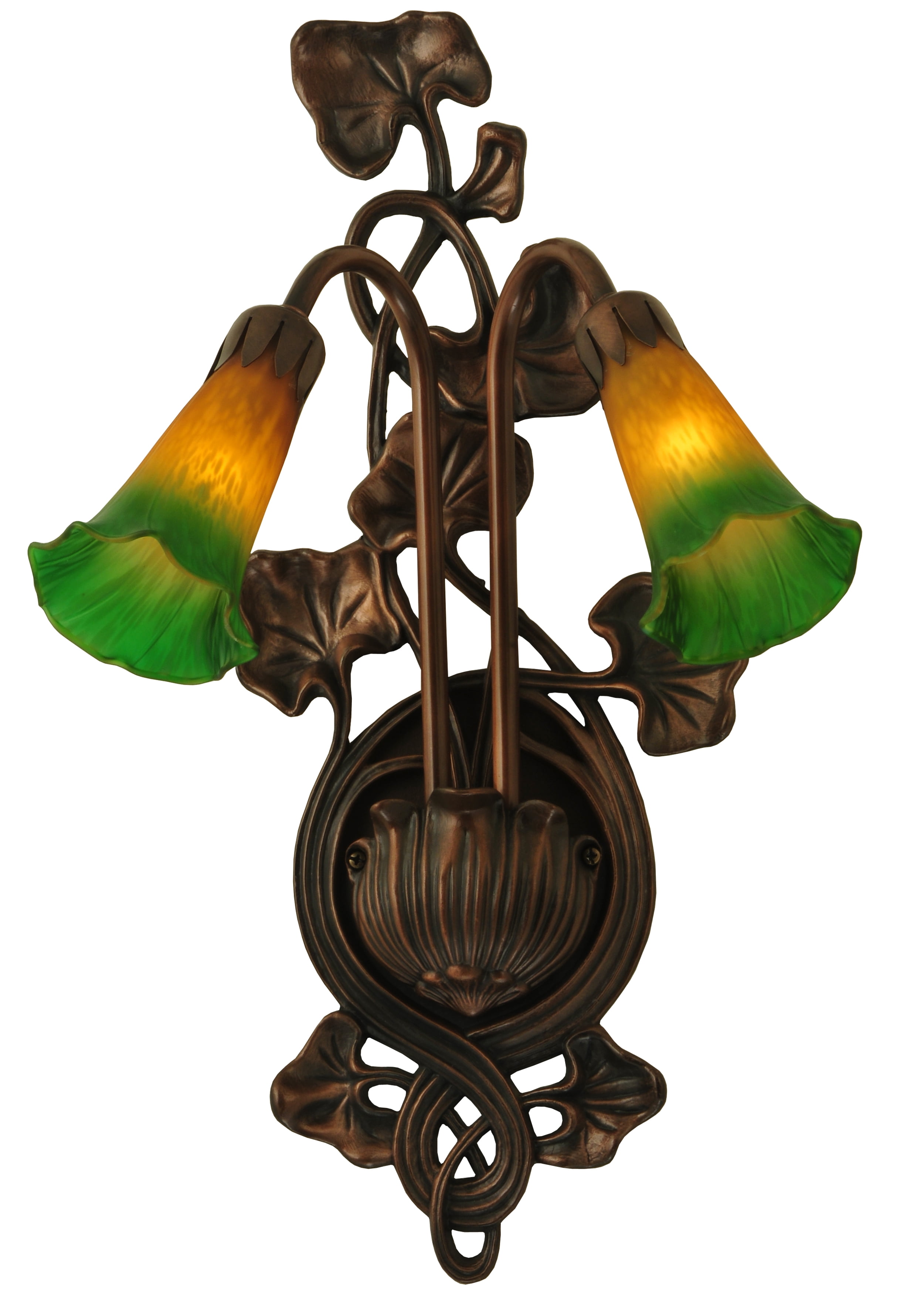 11"W Amber/Green Pond Lily 2 Light Wall Sconce