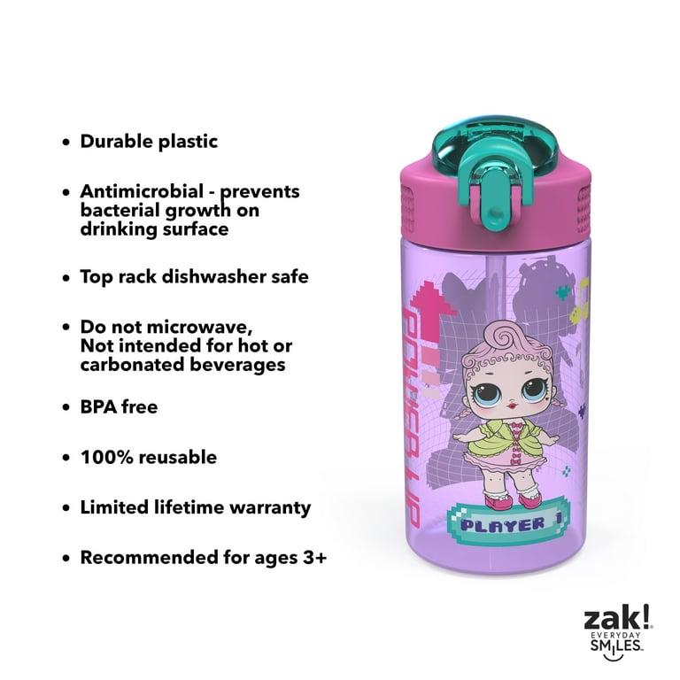 Zak Designs 16 oz Blue and Purple Anna and Elsa Plastic Water Bottles with Flip-Top Lid (2 Pack)