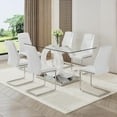 thumbnail image 6 of LUFTUT 7-Piece Glass Dining Table Set for 6, Rectangular Tempered Glass Table with White OC-Shaped MDF Pedestal, 6 PU Leather Chrome Cantilever Chairs for Kitchen & Dining Room, 6 of 10