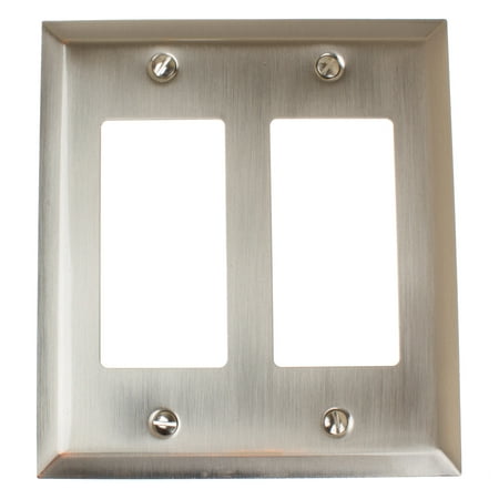 Hardware Metal Plate - GlideRite Hardware Double Rocker 2-Gang Beveled Edge Wall Plate Cover, Brushed Nickel