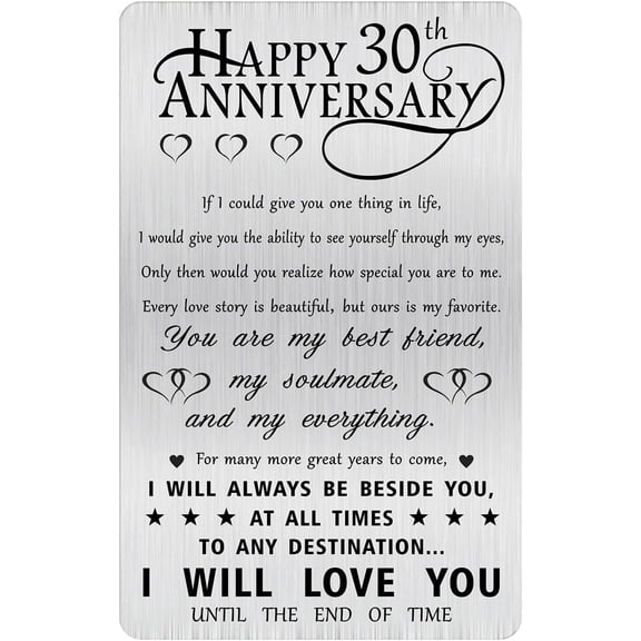 30th Anniversary Card Gifts for Her Him Men, Happy 30 Years Wedding Anniversary Engraved Wallet Card Gift for Boyfriend Husband
