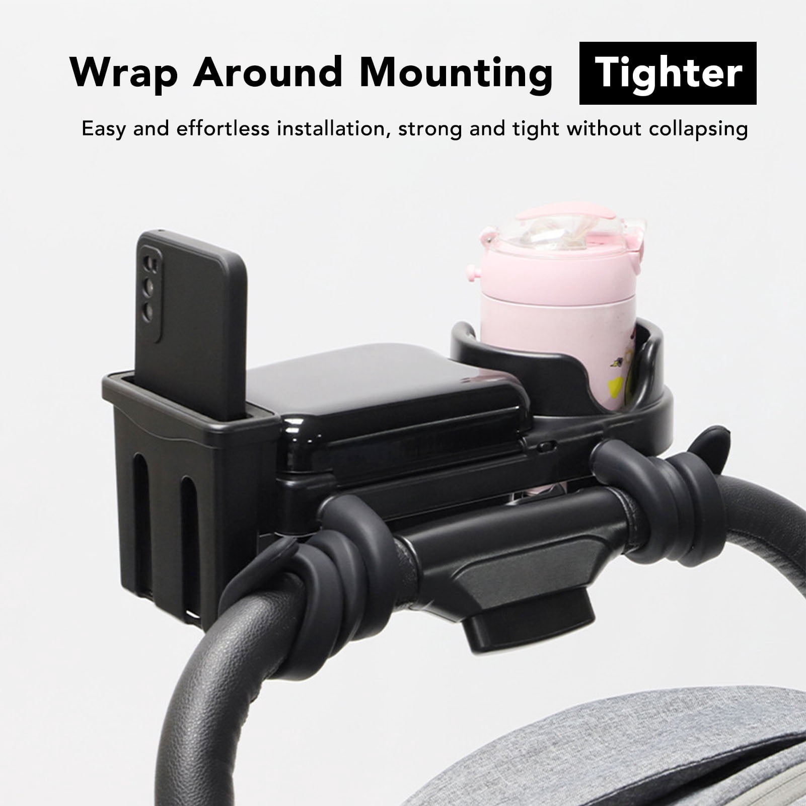 YAHHU Universal Stroller Snack Tray with Cup Holder Multifunctional Portable Plastic Attachment for Baby Toddler Travel Accessories Black Compatible with Most Stroller Bumper Bars