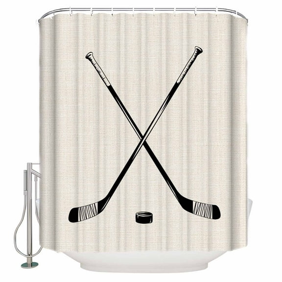 Beige Bathroom Shower Curtains with 12 Hooks Polyester Waterproof Shower Curtain for Stalls and Bathtubs Simple Gradient Ice Hockey Funny Sport Game Art Decorative Bathroom Privacy Curtain 66x72 Inch