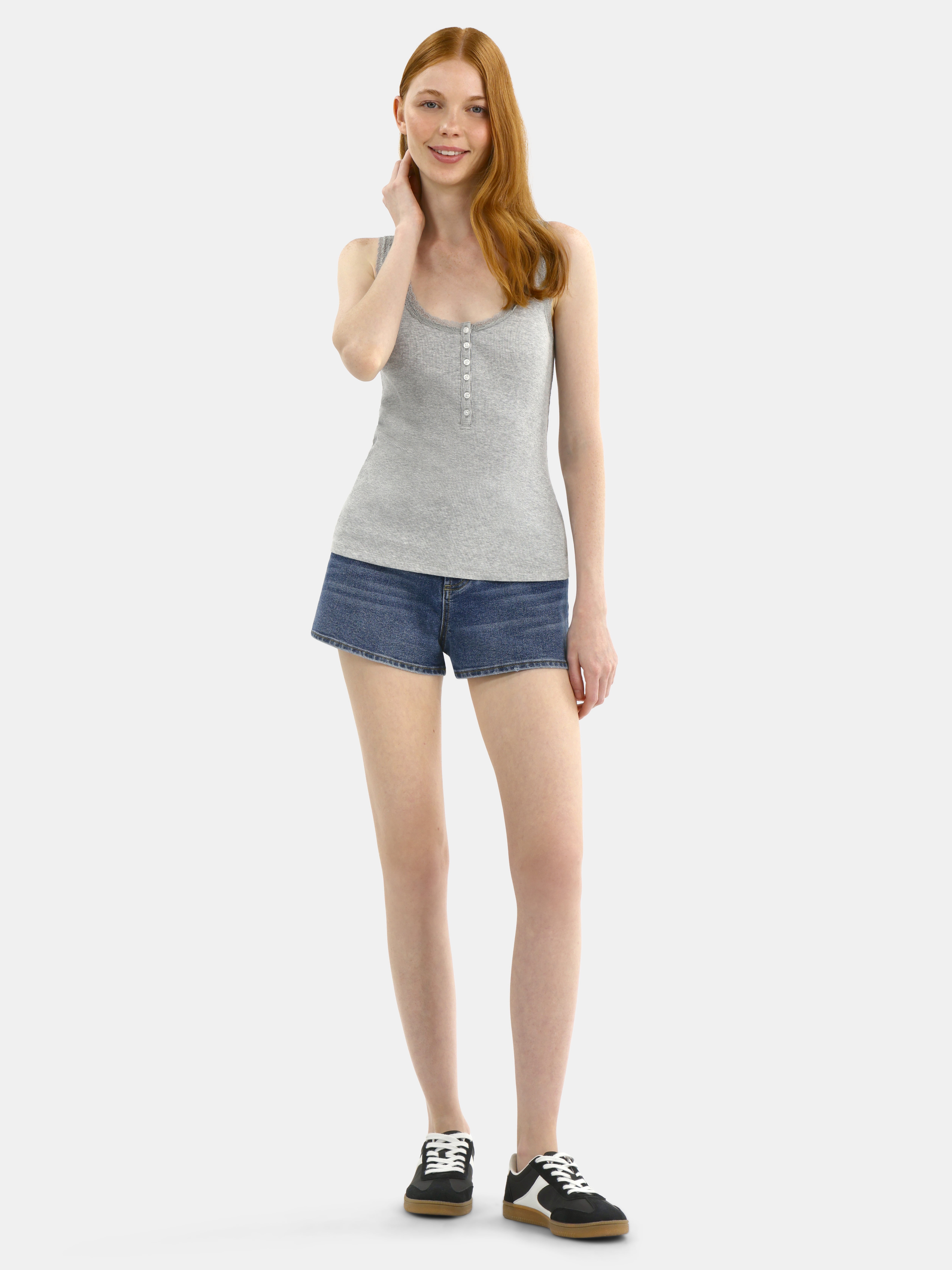 No Boundaries Lace Cotton Henley Tank, Women's
