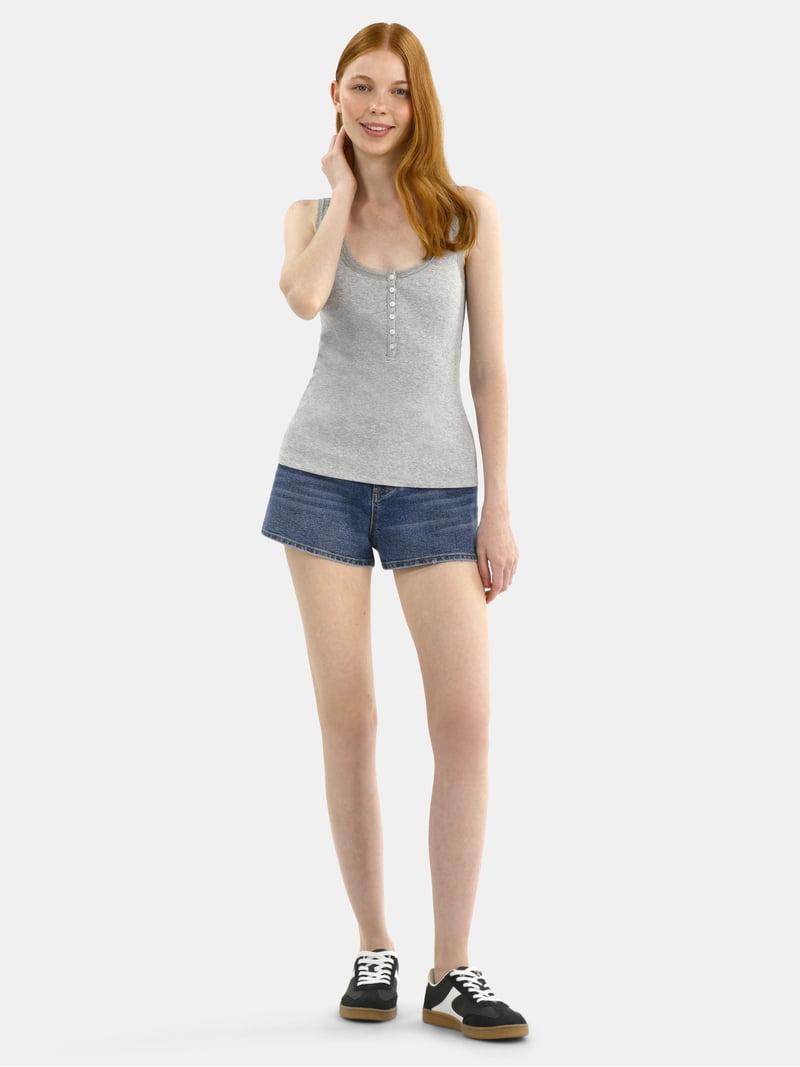 No Boundaries Lace Cotton Henley Tank, Women's - Walmart.com