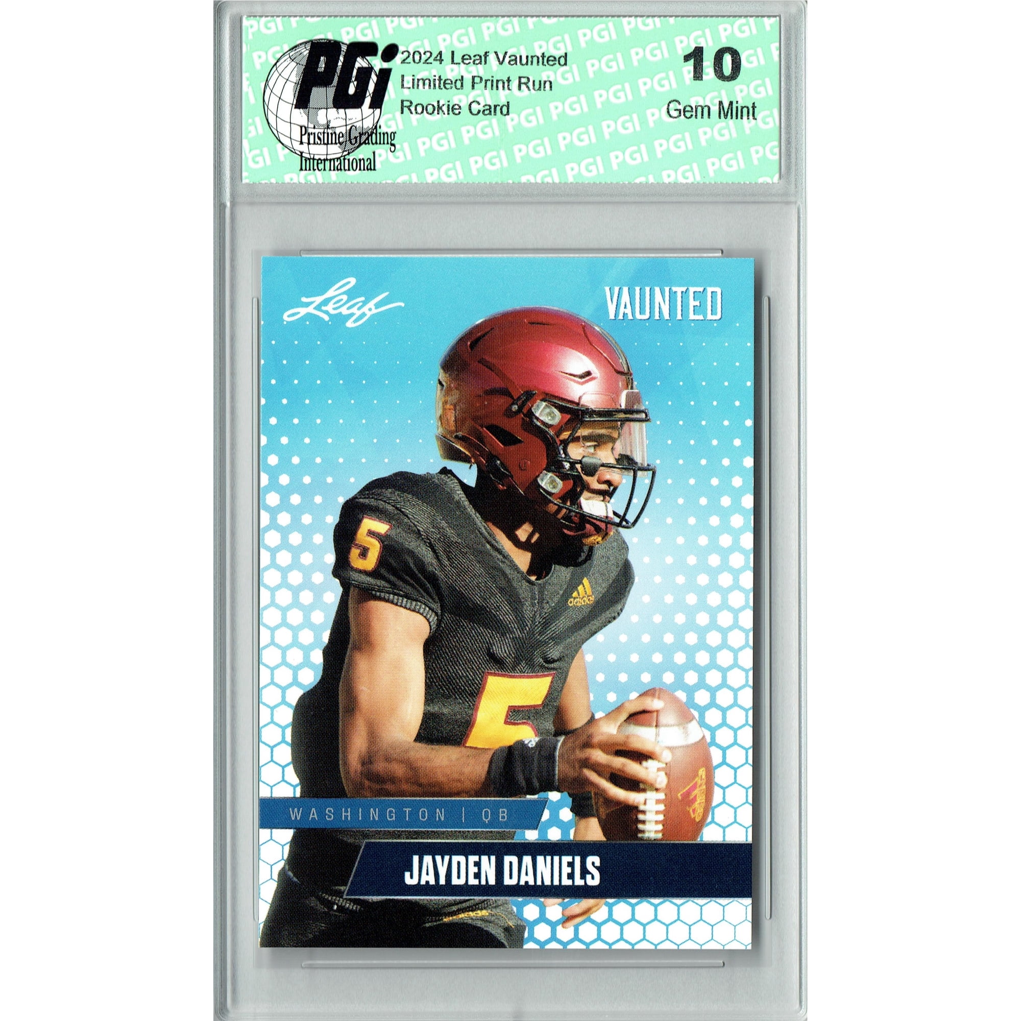 Jayden Daniels Rookie Card Washington PGI 10 Gem Mint Football Trading Card 2024 Leaf Vaunted #V-07 Debut Collection