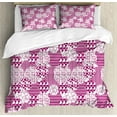 thumbnail image 1 of Abstract Duvet Cover Set King Size, Monochrome Circles Squares Stripes Geometrical Motifs Illustration, Decorative 3 Piece Bedding Set with 2 Pillow Shams, Dark Magenta and White, by Ambesonne, 1 of 3