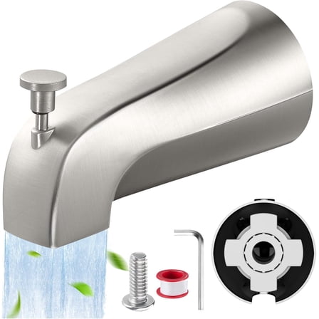 Universal Bathtub Tub Spout with Diverter, Fits 1/2" Slip-Fit Copper Pipe Connection, Pull Down Bathtub Faucet Spout Replacement, Easy Installation (Brushed Nickel)