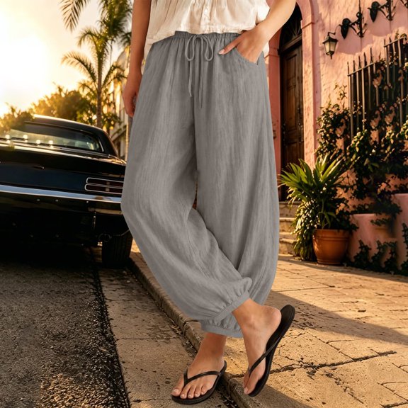 KIHOUT Women's Loose Harem Pants Drawstring Elastic Waist Tapered Trousers Casual Lightweight Summer Lounge Pants with Pockets Baggy Comfy