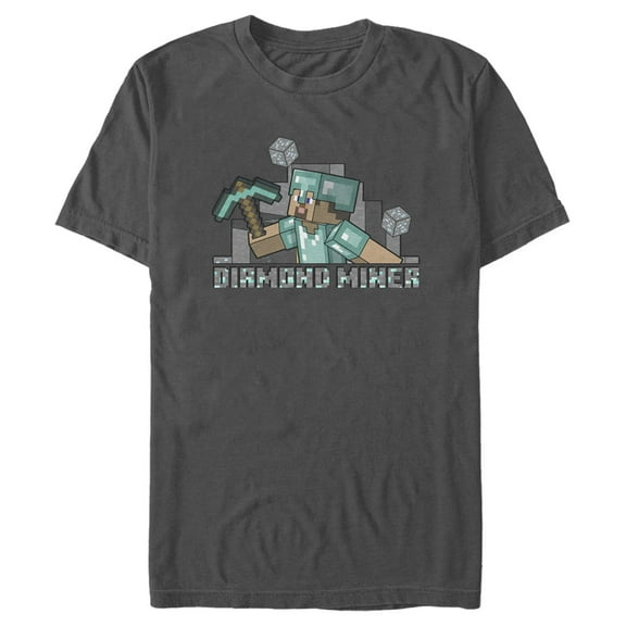 Men's Minecraft Diamond Miner  Graphic Tee Charcoal 3X Large
