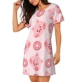 thumbnail image 2 of Pofeuu Pigs Head And Donuts Print Women's Loose Fit Short Sleeve Nightgown, Comfortable Sleep Dress for Women, Casual Lounge Sleepwear, Soft Cotton Sleep Dress, 2 of 6