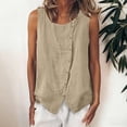 thumbnail image 2 of DeHolifer Linen Tank Tops for Women Summer Sleeveless Button Crewneck Linen Shirts Trendy Beach Casual Blouses Khaki L, 2 of 8