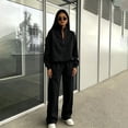 thumbnail image 5 of Women's 2 Piece Outfits Half Zip Long Sleeve Stand Collar Sweatshirt and Wide Leg Pants Fall Oversized Tracksuit Sets Black XL, 5 of 5