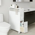 thumbnail image 2 of TY Arts & Culture Bathroom White Wooden Storage Cabinet with Wheels for Rolling Narrow Bathroom, 2 of 8