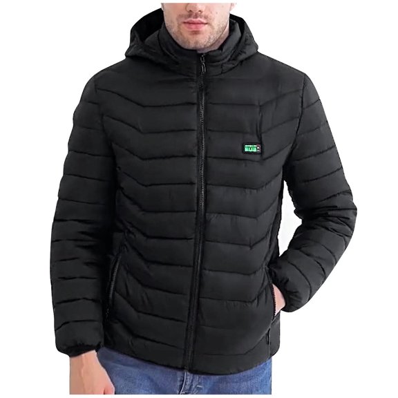 ZUKMRJPC Men's Heated Jacket 21 Areas Heat Heating Solid Color Winter Outdoor Coat Warm Full Zip Jackets with Detachable Hat for Cold Weather