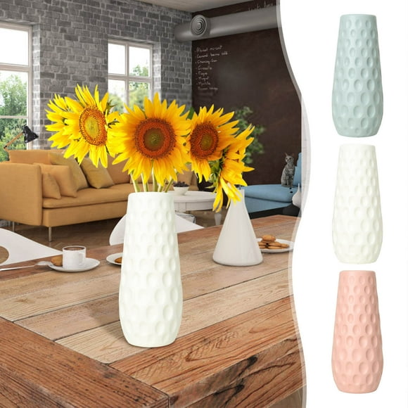 Jarrón de flores de plástico para la decoración del hogar | Jarrón decorativo blanco moderno para flores | 9 pulgadas de alto | Plástico resistente e irrompible | Centro de mesa para ramos de flores