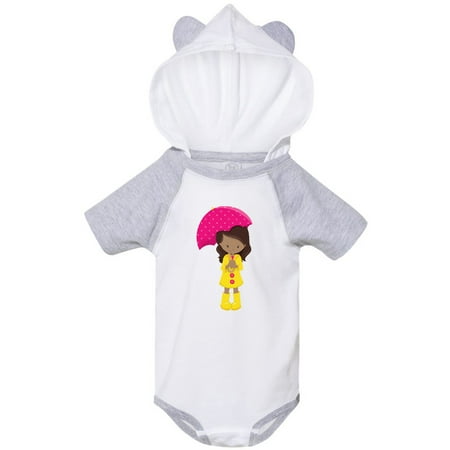 

Inktastic African American Girl Yellow Raincoat Umbrella Gift Baby Girl Bodysuit