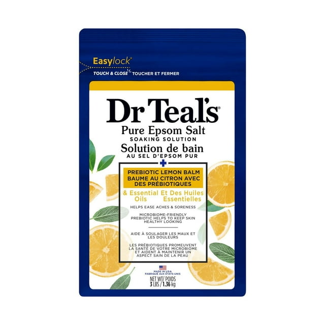 Dr Teal's Pure Epsom Salt Soaking Solution, Prebiotic Lemon Balm, 1.36 kg
