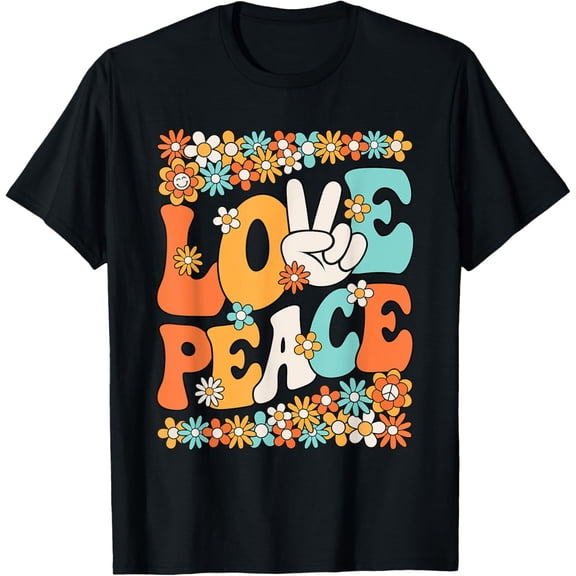 Love Peace Hippie Theme Party 60s 70s Outfit Men Women Kids T-ShirtMen and women, Black T-shirt, size: Extra large